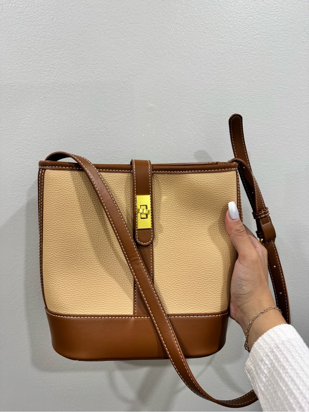 Mystique Boutique Two-Tone Beige & Brown Crossbody Bag - Picture 1 of 10